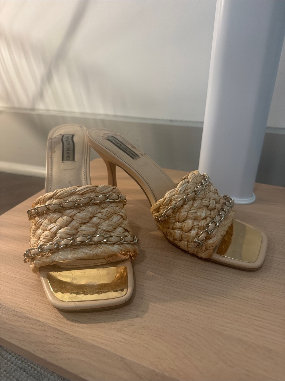 River Island Braided Chain Detail Mule Heels